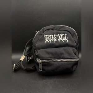Dolls Kill Embroidered Black Mini Backpack, New Without Tags